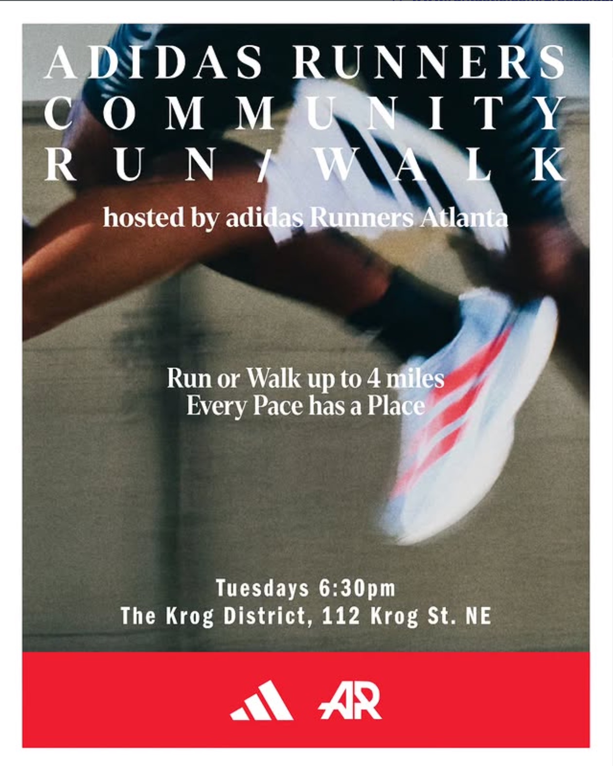Adidas Runners Atlanta community run/walk flyer at The Krog District