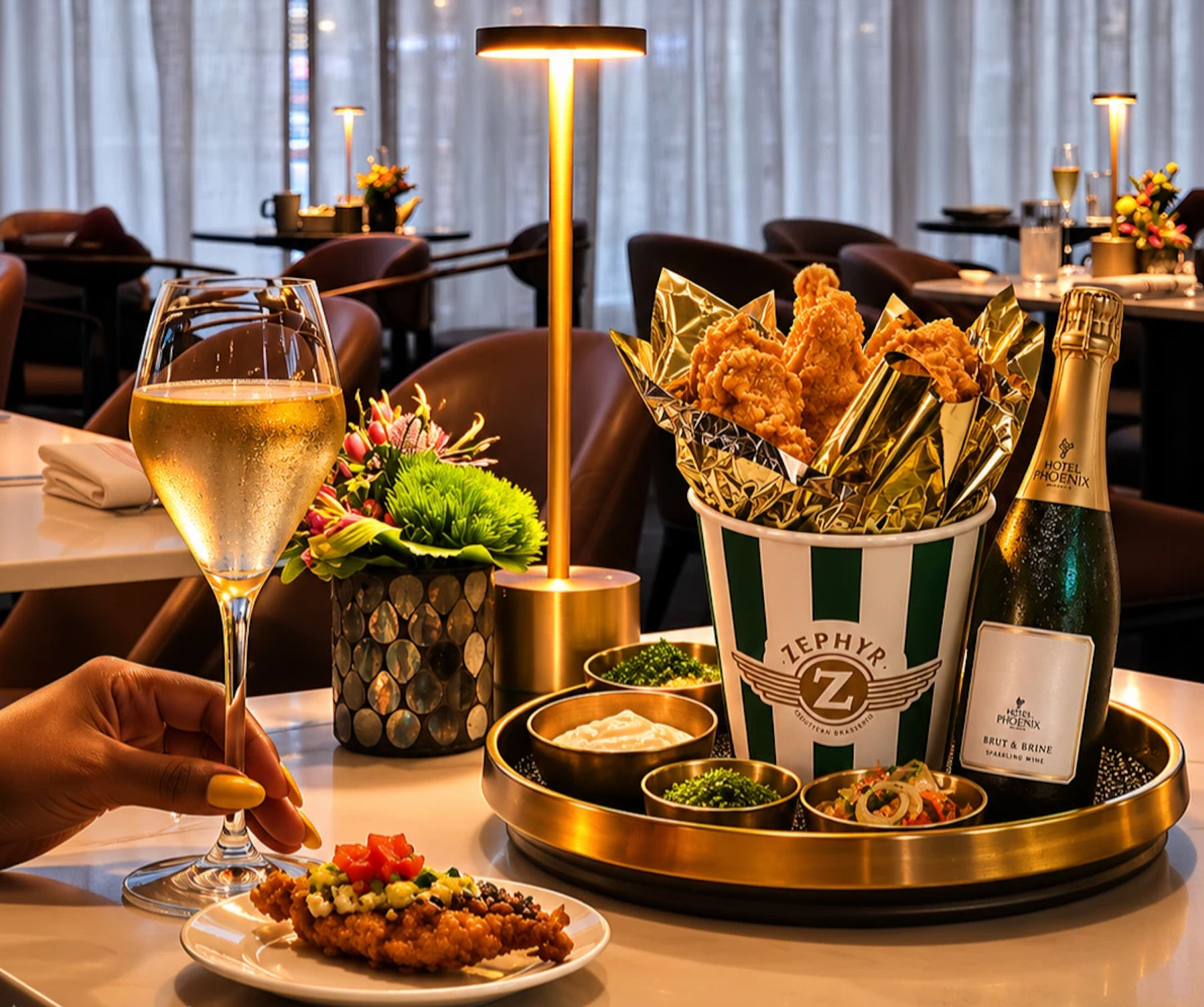 Sparkling wine and oysters at Zephyr Southern Brasserie in Downtown Atlanta