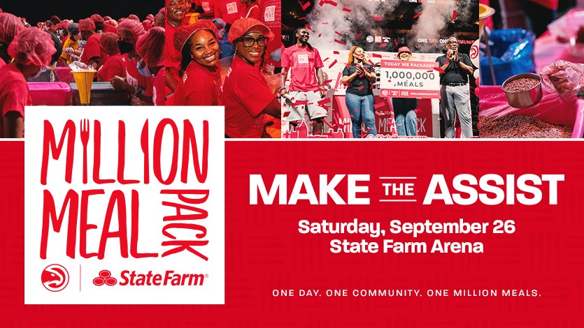 Million Meal Pack volunteer event promotion at State Farm Arena