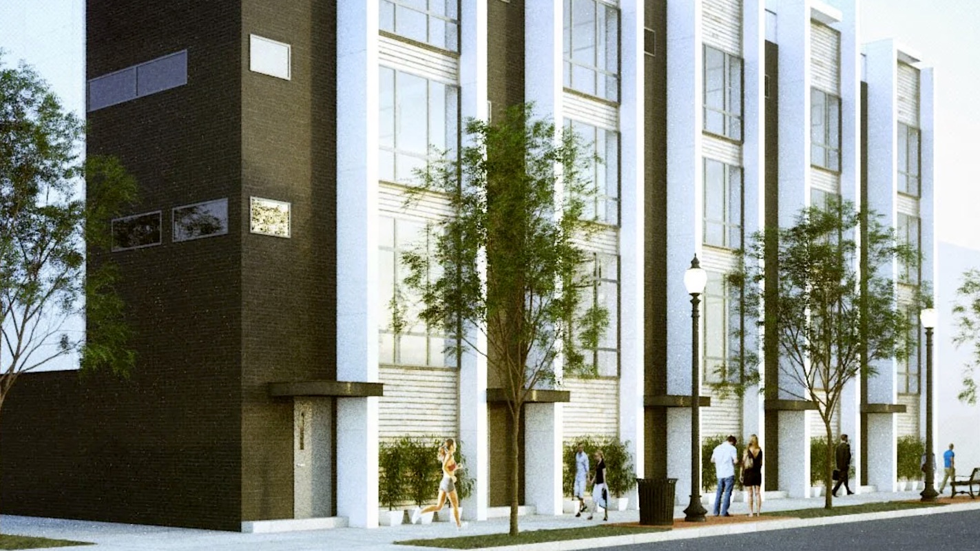 Five modern townhomes under construction on Markham Street in Castleberry Hill