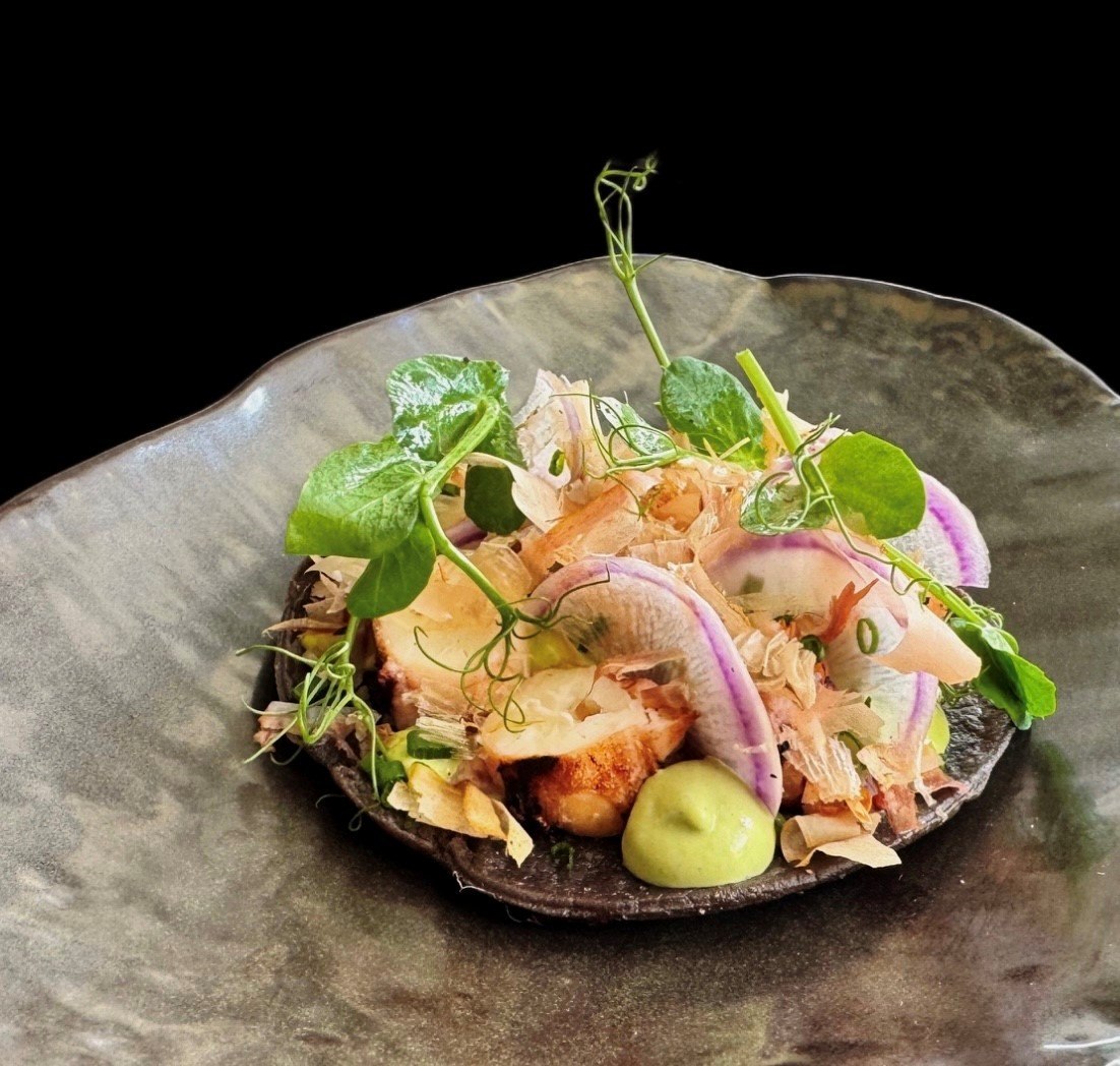 Grilled octopus with heirloom blue corn masa at Auburn Angel on Auburn Avenue