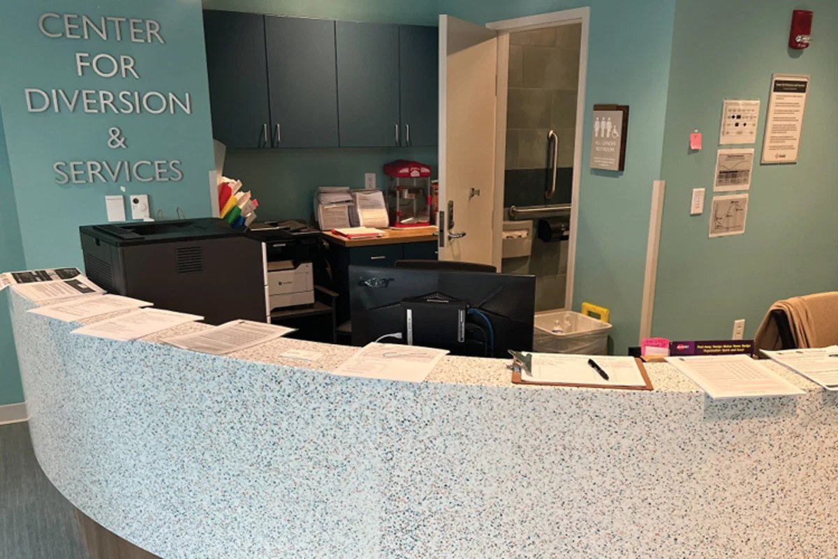 Reception desk inside the Center for Diversion and Services at the Atlanta City Detention Center