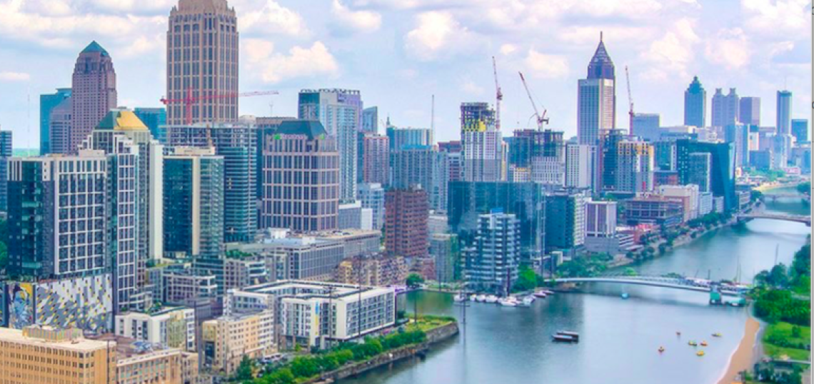 Rendering of the Downtown Connector reimagined as a flooded recreational waterway