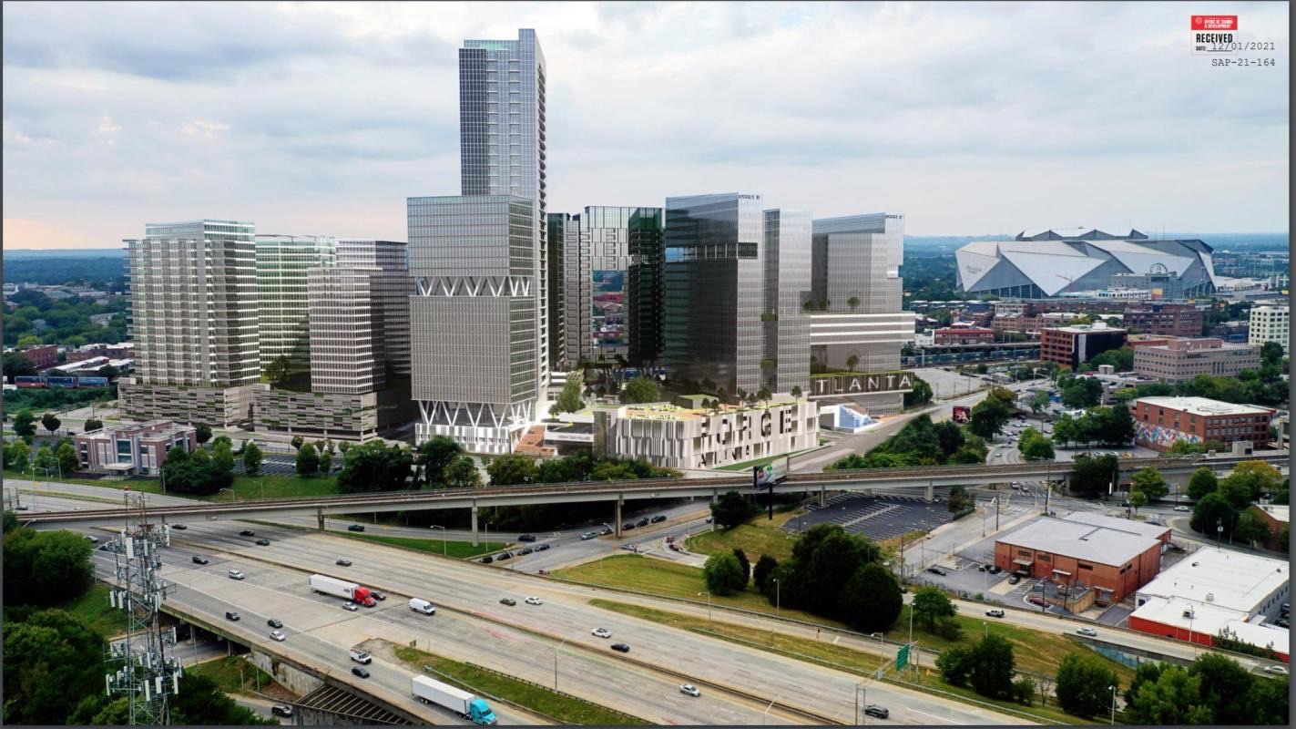 Rendering of the Forge Atlanta project seen from I-20