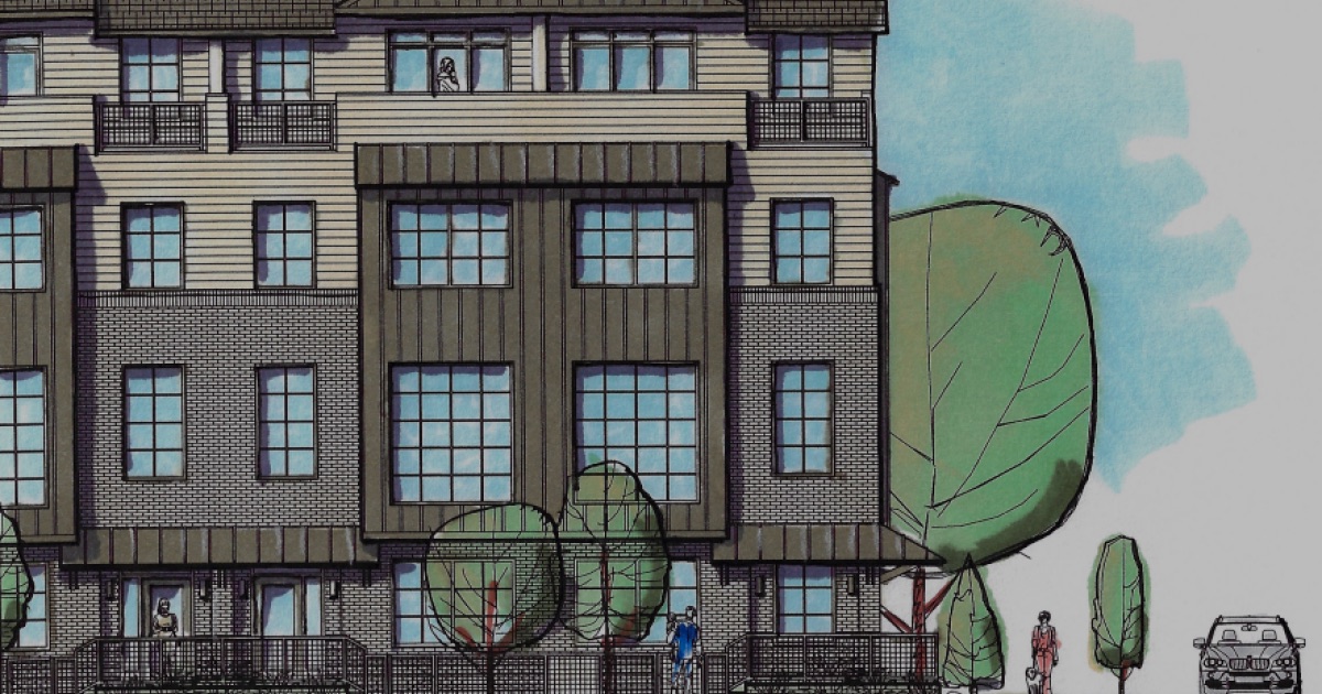 Rendering of the 31-townhome development planned at 404 Linden Avenue in Old Fourth Ward