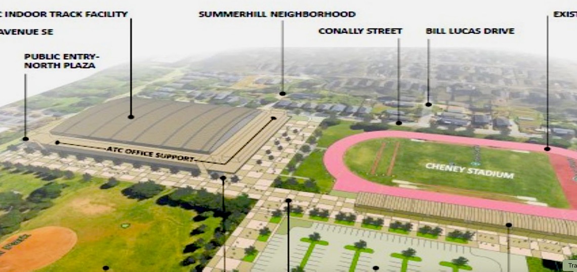 Rendering of the proposed Cheney Olympic Legacy Complex indoor track and field facility in Summerhill.