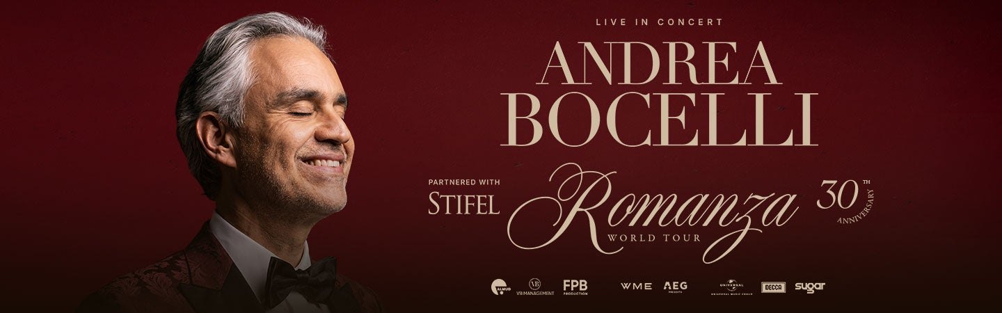 Andrea Bocelli Romanza 30th Anniversary World Tour live in concert key art