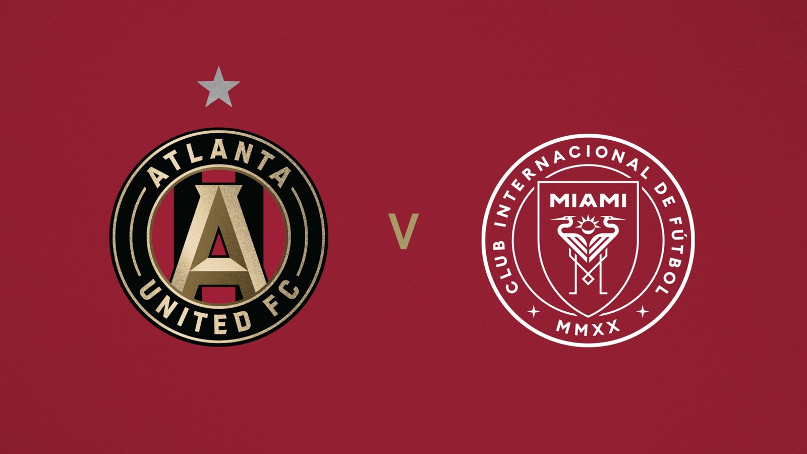 Atlanta United FC crest facing the Inter Miami CF crest on a deep red background, official matchup graphic for the October 17, 2026 match at Mercedes-Benz Stadium