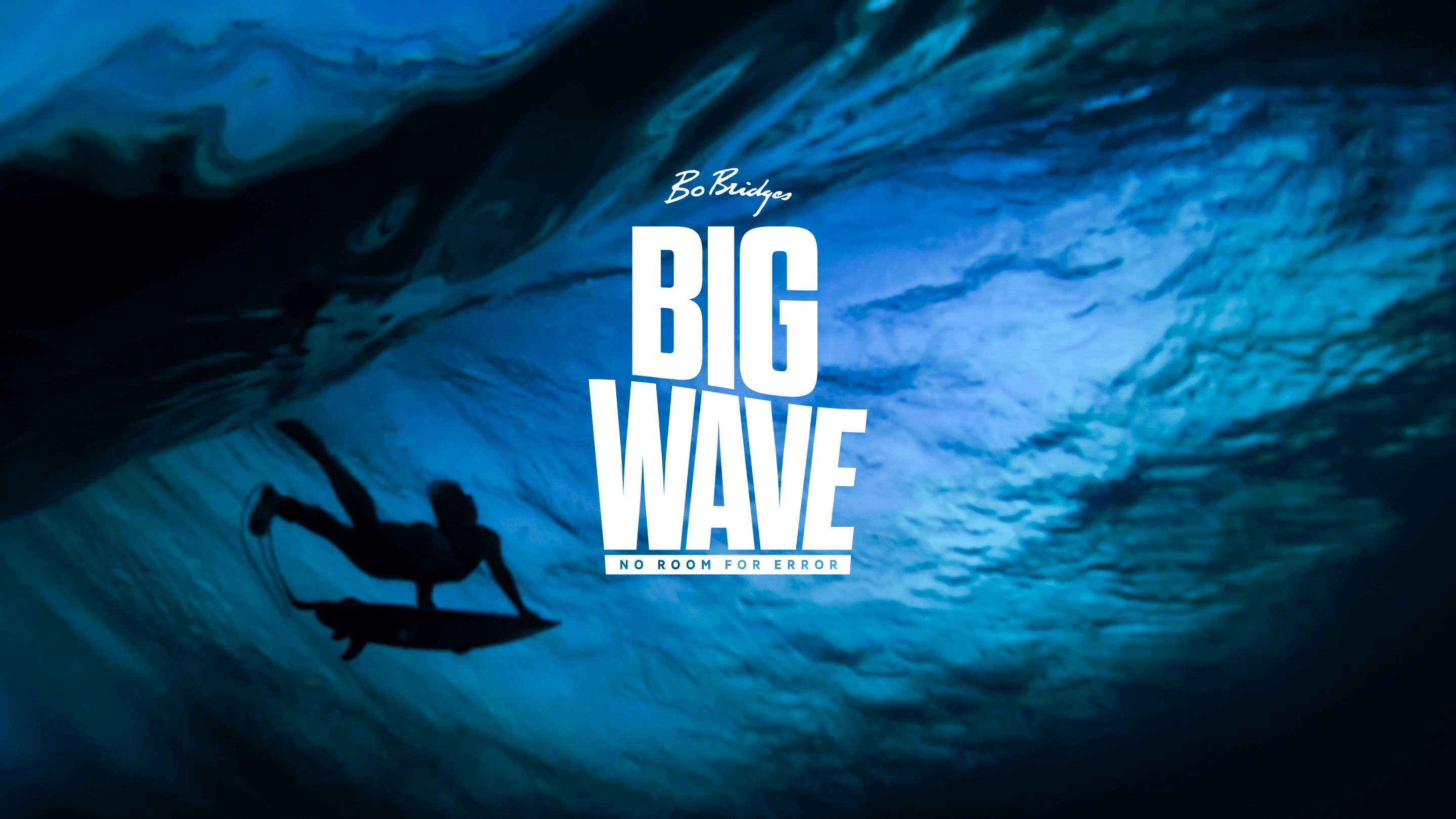 Key art for the big-wave surf documentary Big Wave: No Room for Error, showing a surfer on a massive breaking wave.
