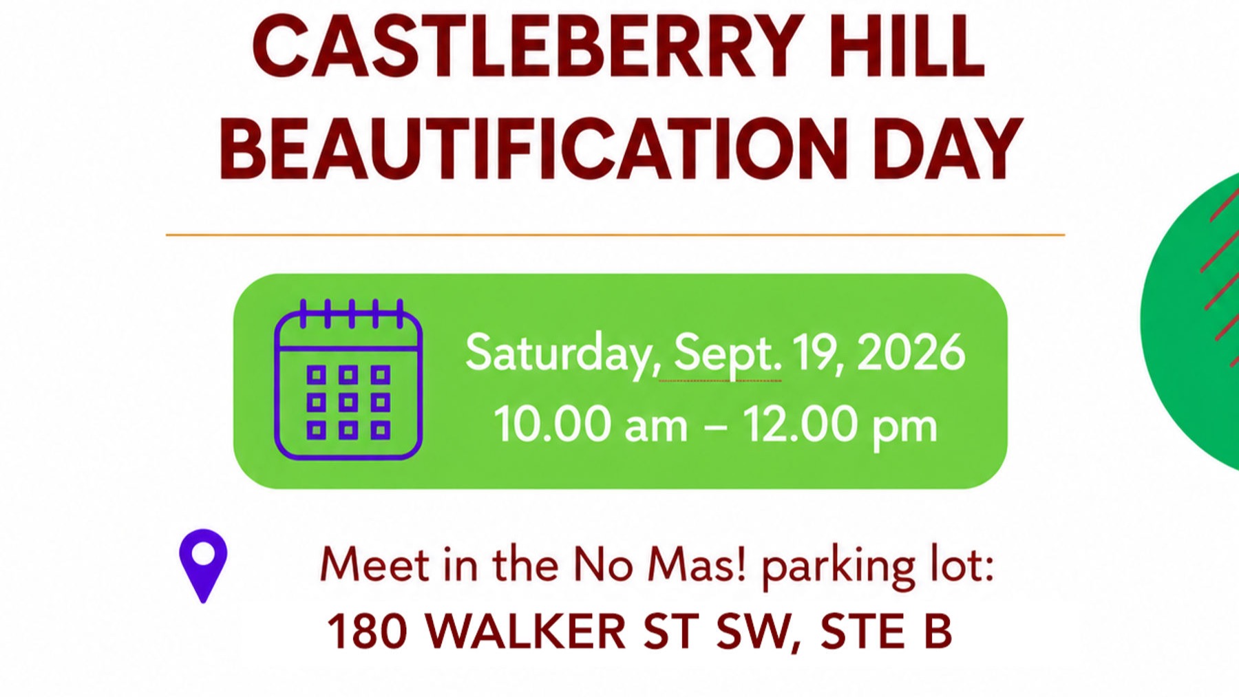 Castleberry Hill Beautification Day flyer listing Saturday, September 19, 2026, 10am to noon