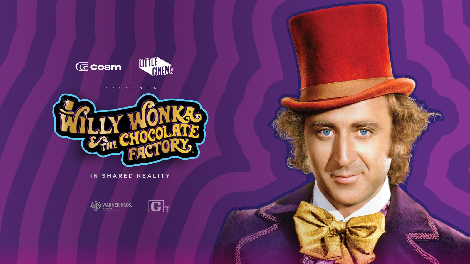 Promotional artwork for Willy Wonka & the Chocolate Factory at Cosm Atlanta