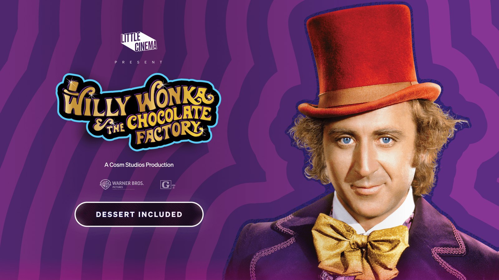 Promotional artwork for Willy Wonka & the Chocolate Factory – Dessert at Cosm Atlanta